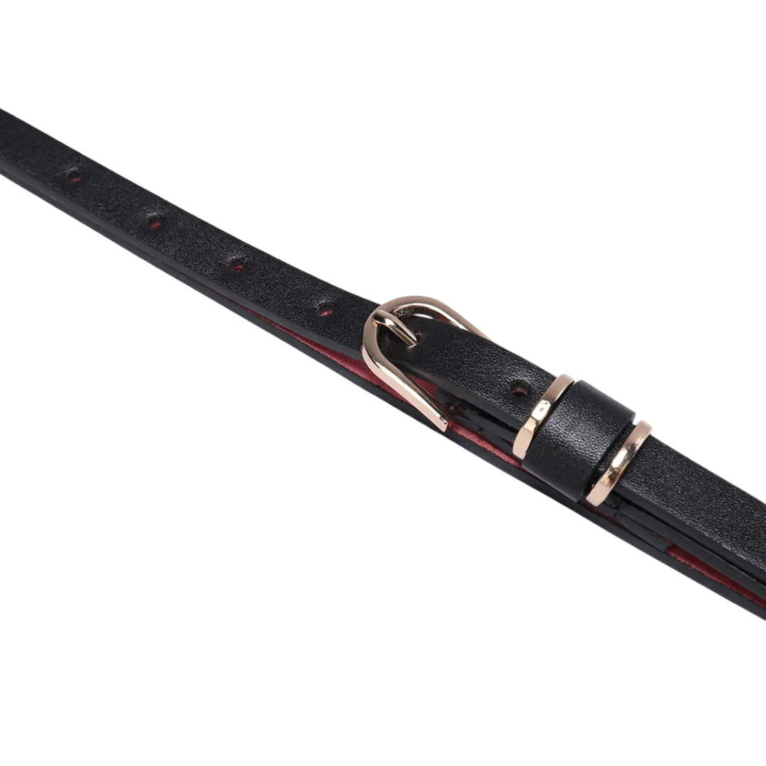 Women's Black Skinny Leather Belt Maroon side - Image 4