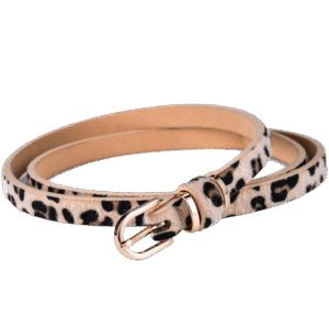 Women’s White Skinny  Leopard Leather Belt