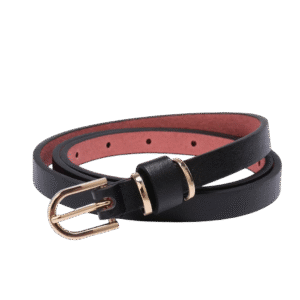 Women's Black Skinny Leather Belt Maroon side