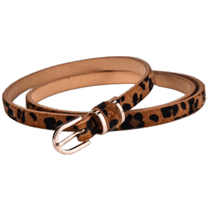 Women's Brown Lepord Skinny Leather Belt