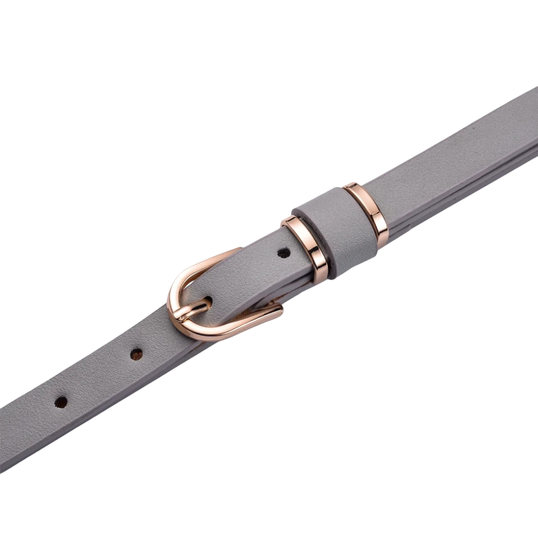 Women’s Skinny Grey Leather Leopard Belt - Image 2